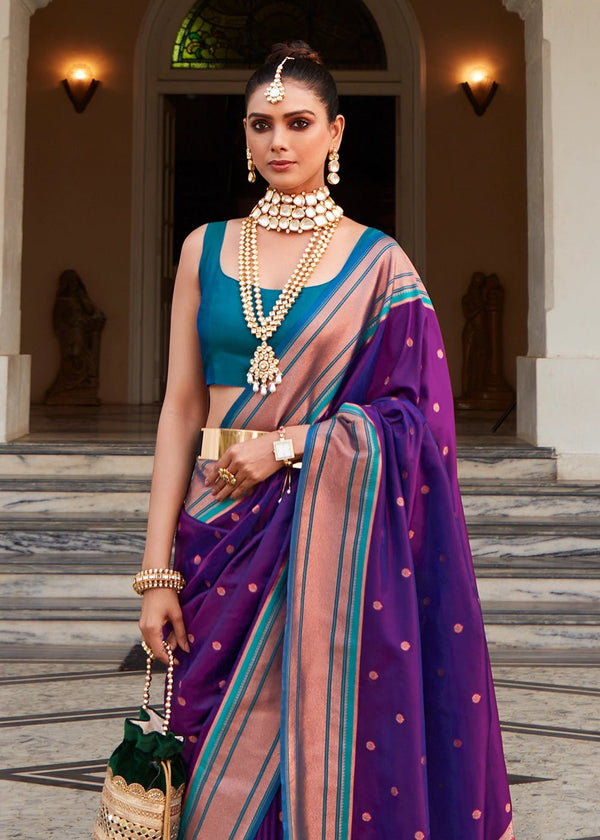 Spanish Purple Paithani Soft Silk Saree