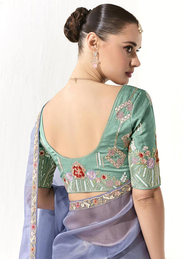 Steel Blue and Mauve Organza Tissue Silk Saree