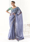 Steel Blue and Mauve Organza Tissue Silk Saree