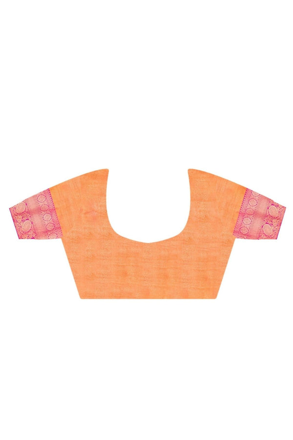 Steel Blue And Orange Kanjivaram Silk Saree with Gold Zari