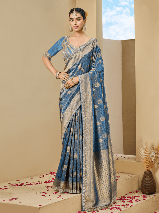 Steel Blue Banarasi Tissue Silk Saree