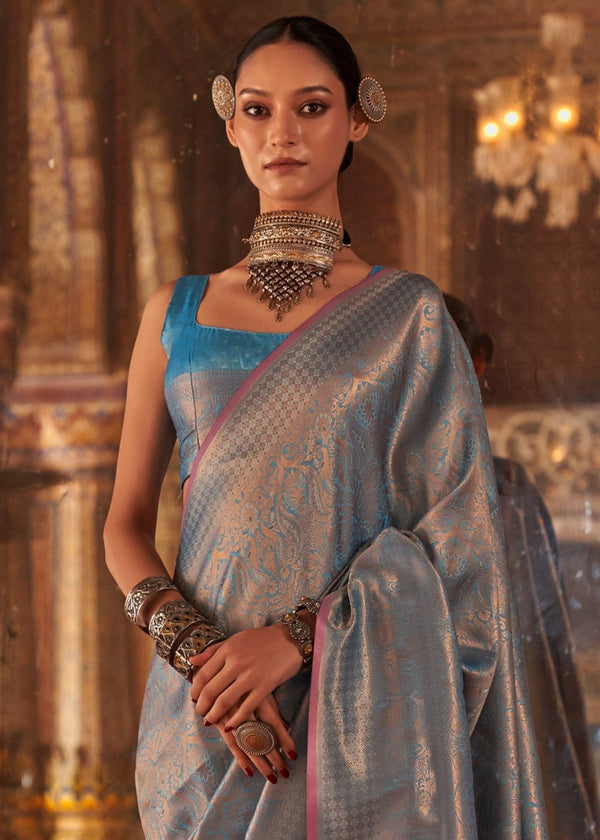 Steel Blue Kanjivaram Silk Saree
