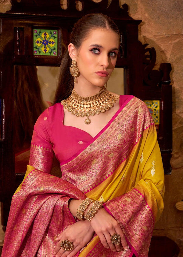 Sunflower Yellow Banarasi Silk Saree