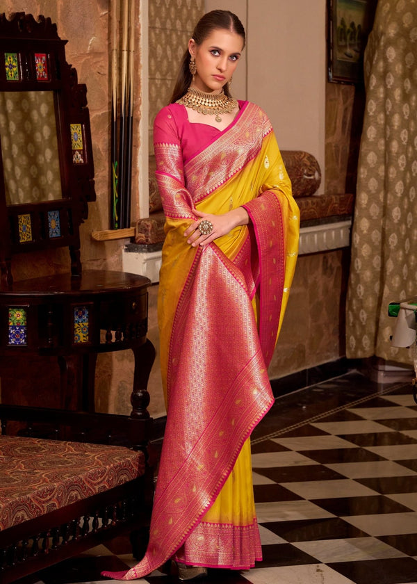 Sunflower Yellow Banarasi Silk Saree
