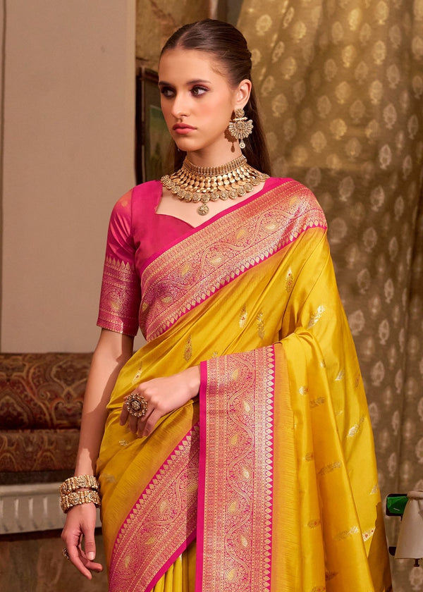 Sunflower Yellow Banarasi Silk Saree
