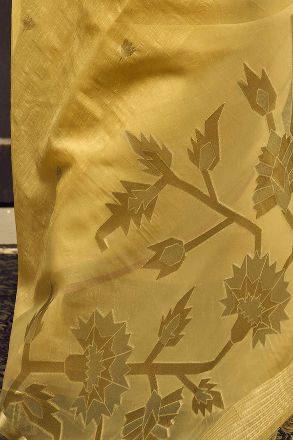 Sunshine Yellow Banarasi Cotton Silk Saree