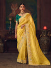 Sunshine Yellow Designer Organza Silk Saree with Contrast Blouse