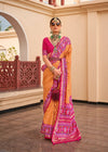 Tangerine Yellow And Rani Pink Woven Printed Patola Silk Saree