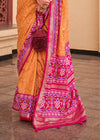 Tangerine Yellow And Rani Pink Woven Printed Patola Silk Saree