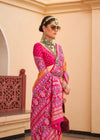 Tangerine Yellow And Rani Pink Woven Printed Patola Silk Saree
