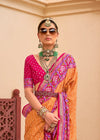 Tangerine Yellow And Rani Pink Woven Printed Patola Silk Saree