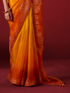 Tangerine Yellow Banarasi Dola Silk Saree With Contrast Blouse
