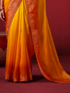 Tangerine Yellow Banarasi Dola Silk Saree With Contrast Blouse