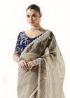 Taupe Grey Organza Tissue Silk Saree