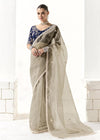 Taupe Grey Organza Tissue Silk Saree