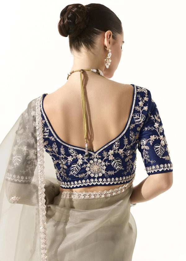 Taupe Grey Organza Tissue Silk Saree