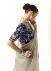 Taupe Grey Organza Tissue Silk Saree