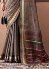 Taupe Grey Woven Designer Cotton Saree