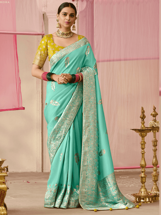 Teal Banarasi Dola Silk Saree