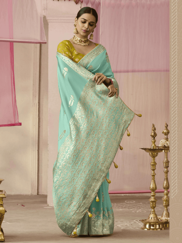 Teal Banarasi Dola Silk Saree
