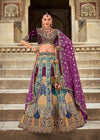 Teal Blue and Purple Banarasi Lehenga Choli