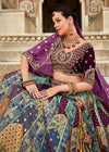 Teal Blue and Purple Banarasi Lehenga Choli
