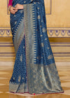 Teal Blue Banarasi Crepe Silk Saree with Magenta Contrast Blouse