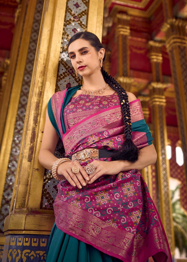 Teal Blue Banarasi Silk Saree