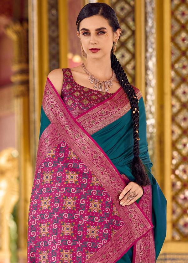 Teal Blue Banarasi Silk Saree