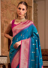 Teal Blue Banarasi Soft Silk Saree