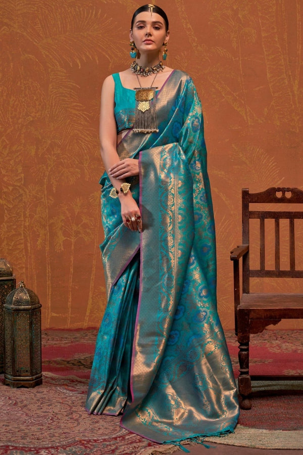 Teal Blue Kanjivaram Saree