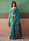 Peacock Teal Woven Designer Cotton Saree