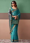 Peacock Teal Woven Designer Cotton Saree