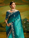 Teal Georgette Designer Saree with Embroidery