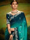 Teal Georgette Designer Saree with Embroidery