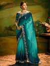 Teal Georgette Designer Saree with Embroidery