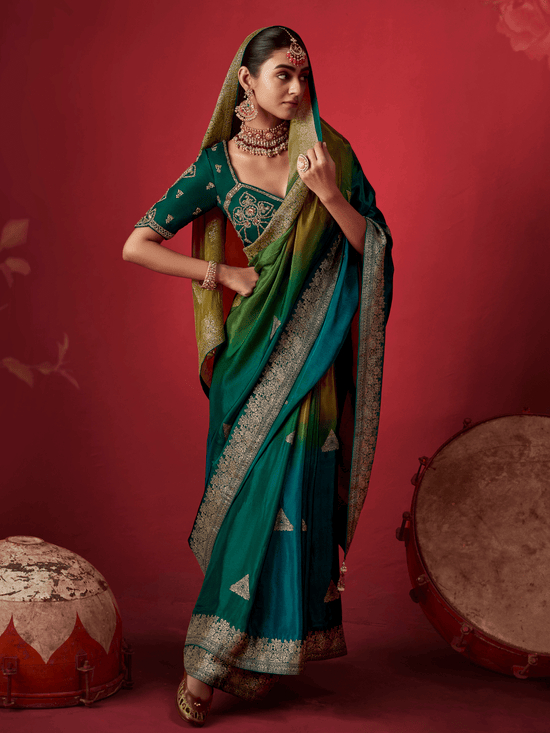 Teal Green Banarasi Dola Silk Saree