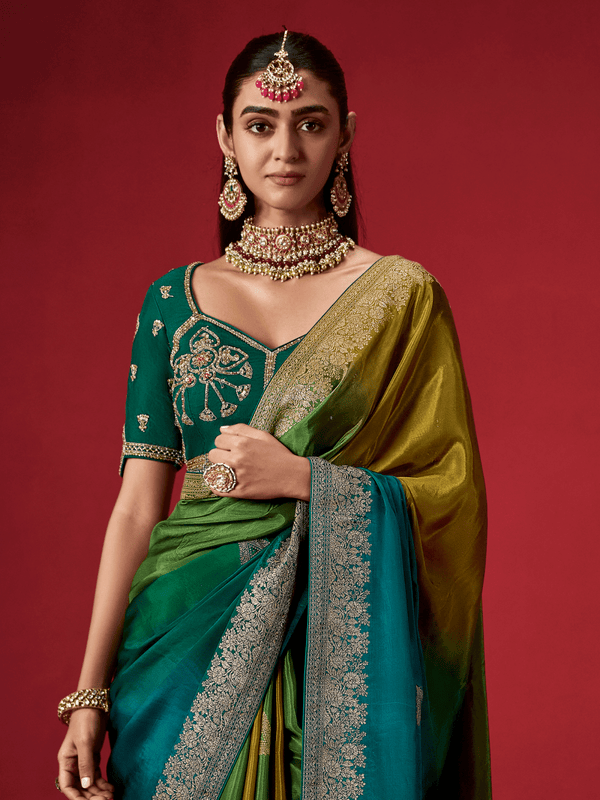 Teal Green Banarasi Dola Silk Saree