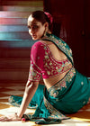 Teal Green Designer Tissue Silk Saree With Heavy Embroidery