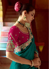 Teal Green Designer Tissue Silk Saree With Heavy Embroidery