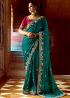 Teal Green Designer Tissue Silk Saree With Heavy Embroidery