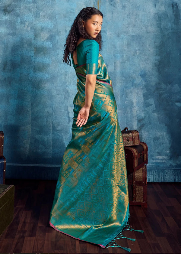Teal Green Kanjivaram Silk Saree
