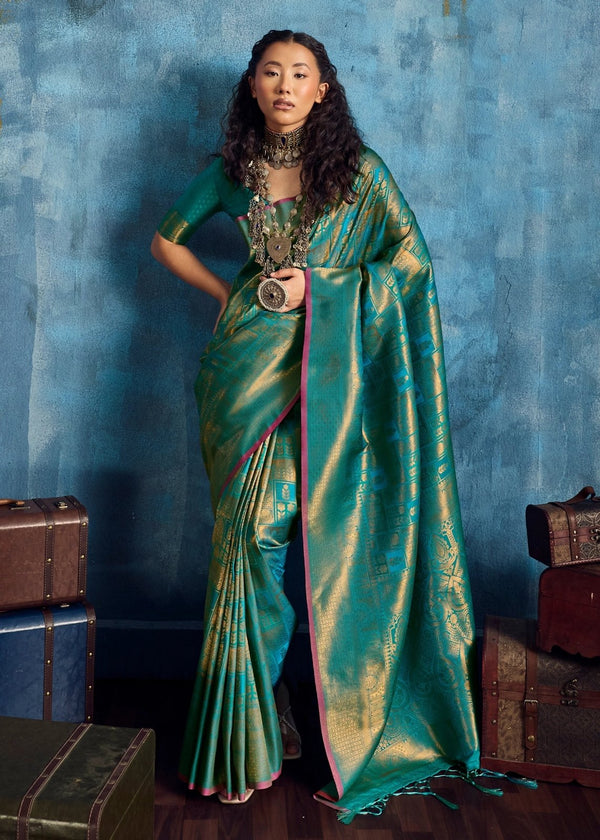 Teal Green Kanjivaram Silk Saree