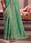 Teal Green Zari Tissue Designer Embroidered Saree