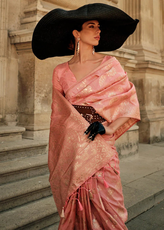Terra Cotta Peach Festive Zari Woven Banarasi Saree