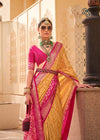 Tiger's Eye Yellow And Carmine Pink Woven Printed Patola Silk Saree
