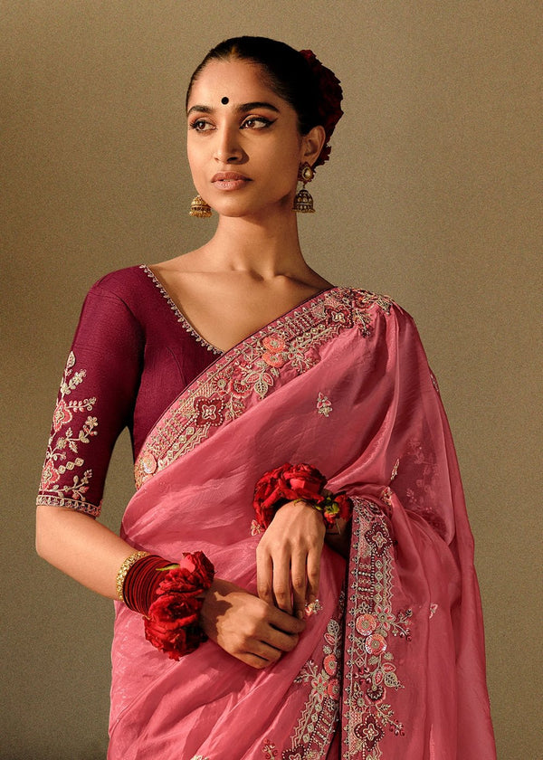 Tulip Pink Fancy Dola Silk Designer Saree