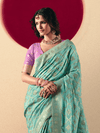 Turquoise Banarasi Silk Saree With Contrast Blouse