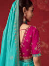 Turquoise Blue Banarasi Dola Silk Saree With Contrast Blouse