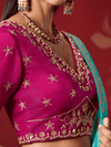 Turquoise Blue Banarasi Dola Silk Saree With Contrast Blouse